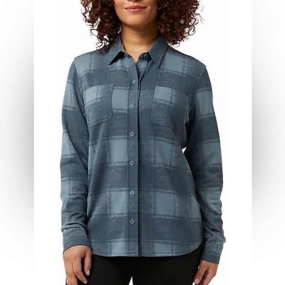 32 degrees heat ladies cozy knit button up long sleeves shirt medium goblin blue